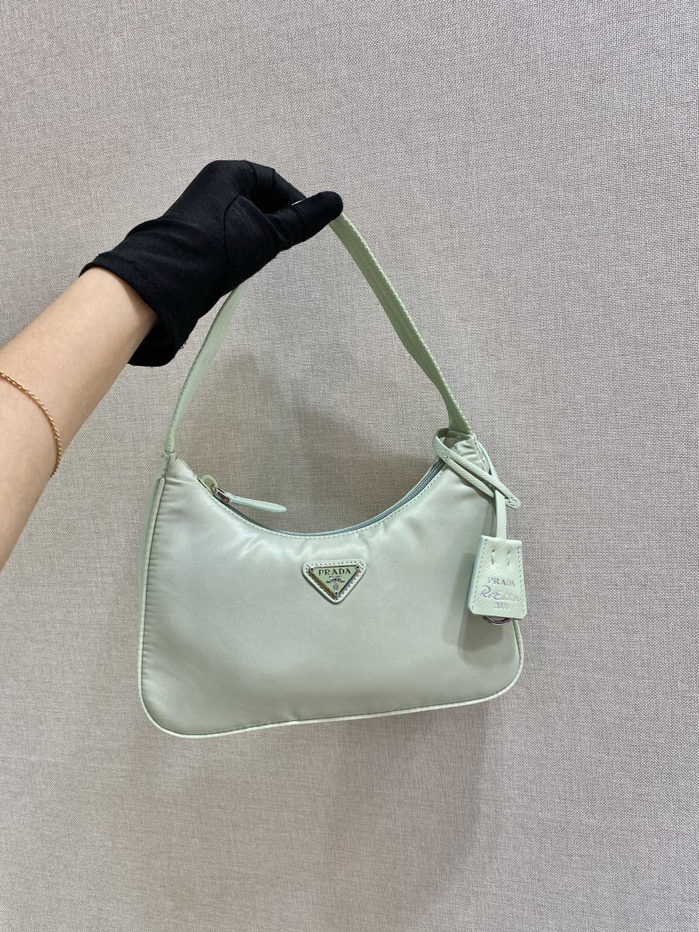 Prada Mini Re Nylon Re Edition 2000 Hobo Bag Handbag Light Green 1NE515